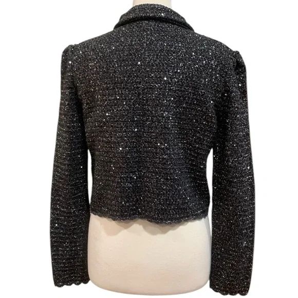 Dolce & Gabbana grey knit sequin cropped cardigan w/houndstooth pockets size L - Picture 3 of 7